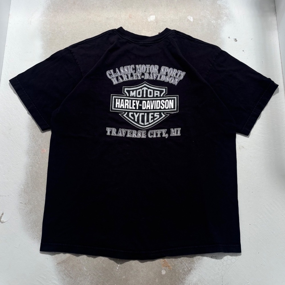 Harley-Davidson T-Shirt Mens Large Black Classic Motor Sports Traverse City MI
